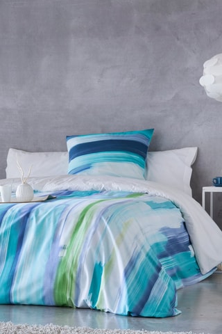 Housse de couette en coton 57 fils/cm² Loane - Bleu lagon et vert clair