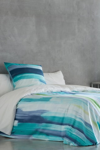 Housse de couette en coton 57 fils/cm² Loane - Bleu lagon et vert clair