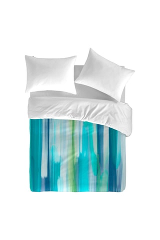 Housse de couette en coton 57 fils/cm² Loane - Bleu lagon et vert clair