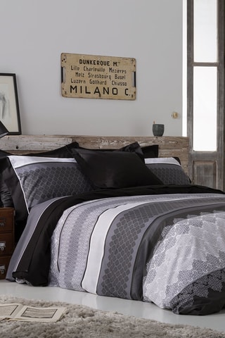 Housse de couette en coton 57 fils/cm² Marble - Blanc et gris foncé