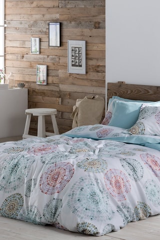 Housse de couette en coton 57 fils/cm² Lundy - Vert d'eau et fuchsia