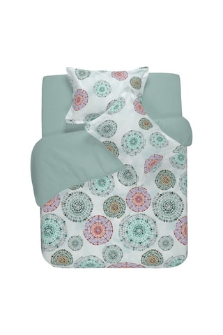 Housse de couette en coton 57 fils/cm² Lundy - Vert d'eau et fuchsia