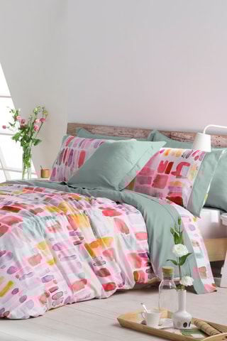 Housse de couette en coton 57 fils/cm² Lille - Blanc et rose