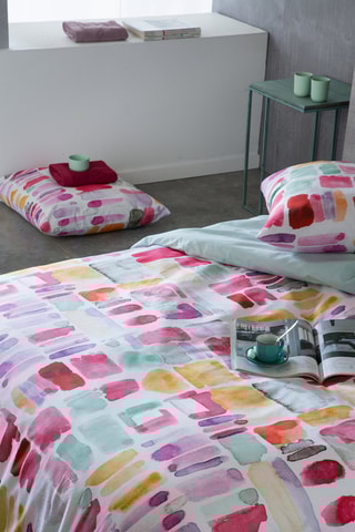 Housse de couette en coton 57 fils/cm² Lille - Blanc et rose