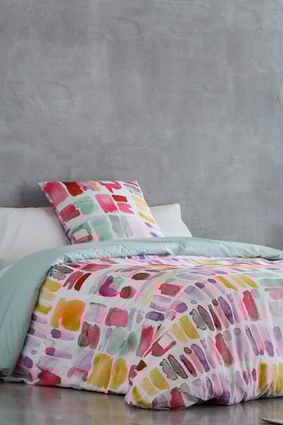 Housse de couette en coton 57 fils/cm² Lille - Blanc et rose