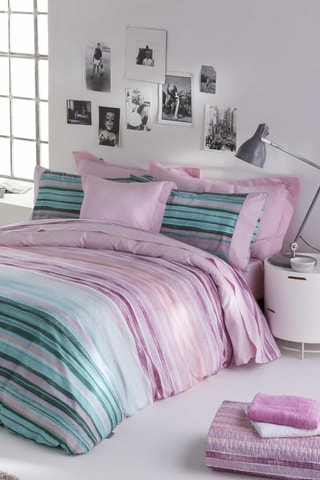 Housse de couette en coton 57 fils/cm² Elyse - Lilas et turquoise