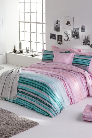 Housse de couette en coton 57 fils/cm² Elyse - Lilas et turquoise