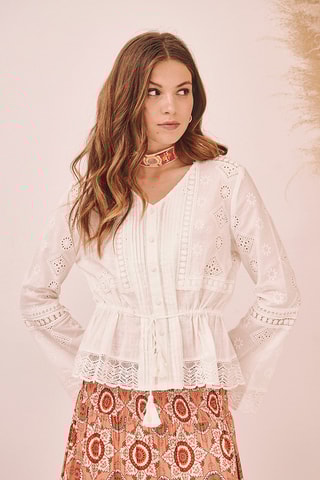 Chemisier en broderie anglaise Nurza - Blanc