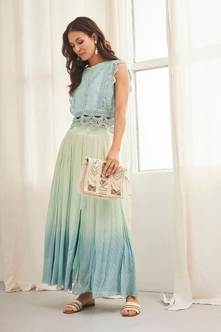 Jupe longue dip and dye taille  haute Izumi - Vert