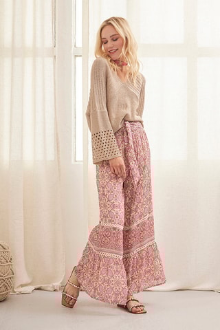 Pantalon palazzo taille haute Saori - Rose