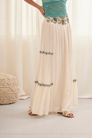 Jupe longue taille haute Satis - Écru