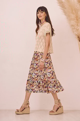 Jupe midi taille haute Mousse - Corail