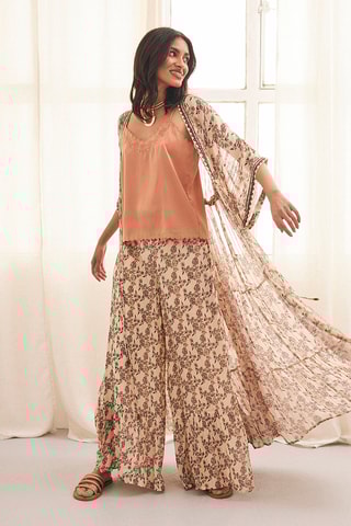 Pantalon palazzo taille haute Silent - Écru