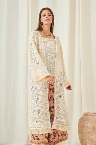 Kimono en dentelle Dina - Écru