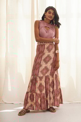 Jupe portefeuille taille haute Anou - Rose