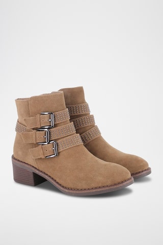 Bottines en nubuck - Taupe et argenté