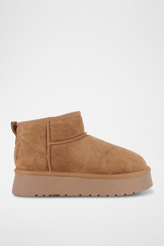 Bottines fourrées plateformes en nubuck - Camel