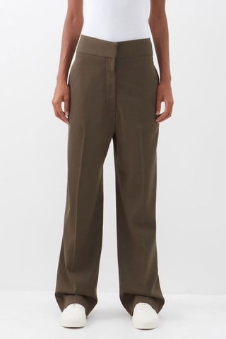 Pantalón tapered de tiro alto de lana - Caqui