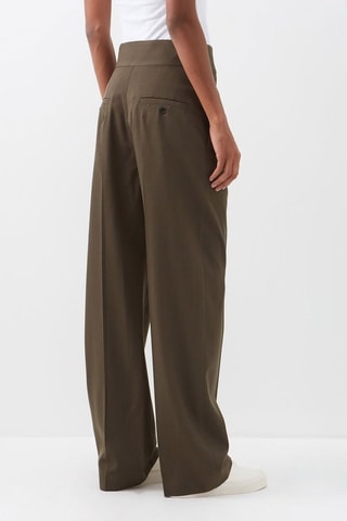 Pantalón tapered de tiro alto de lana - Caqui