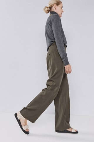 Pantalón tapered de tiro alto de lana - Caqui