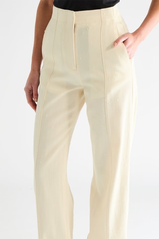 Pantalón de lana virgen de tiro alto - Marfil