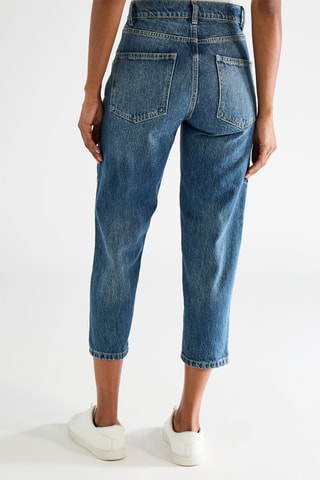 Vaquero carrot 7/8 de algodón orgánico de tiro alto - Azul cobalto