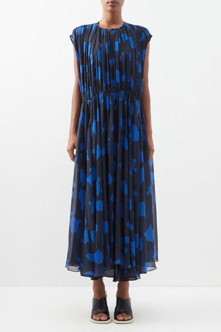 Vestido largo de seda - Azul - Raey