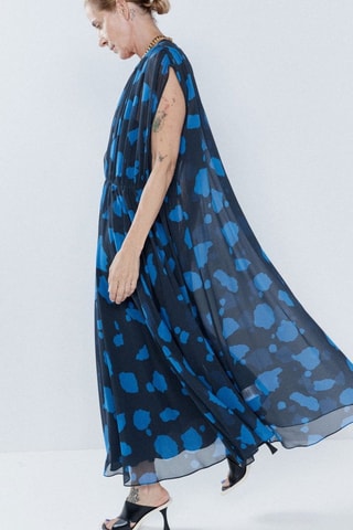 Vestido largo de seda - Azul - Raey