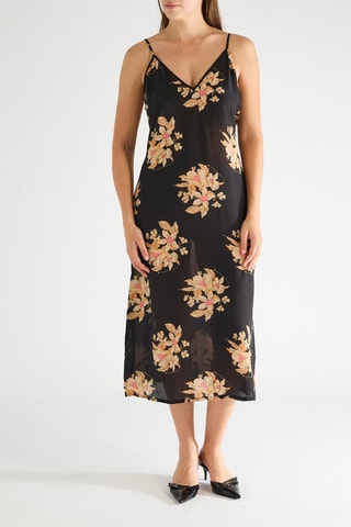 Vestido midi de seda - Negro