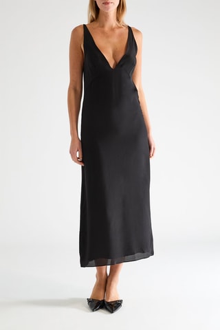 Vestido midi de seda - Negro