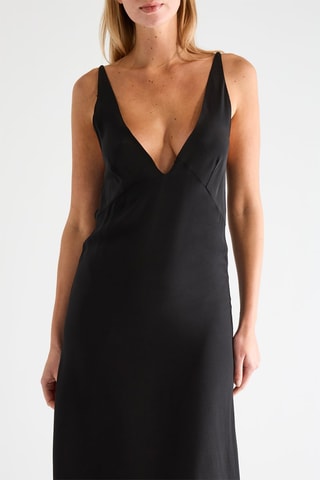 Vestido midi de seda - Negro