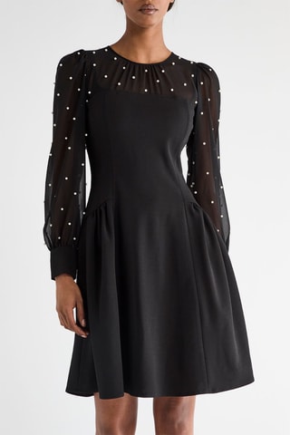 Vestido trapecio bimateria - Negro