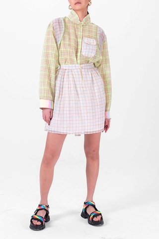 Falda recta de seda - Blanco y naranja