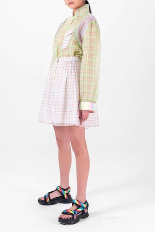 Falda recta de seda - Blanco y naranja