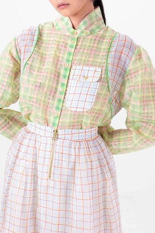 Falda recta de seda - Blanco y naranja