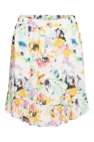 Falda evasé de talle alto - Blanco y amarillo