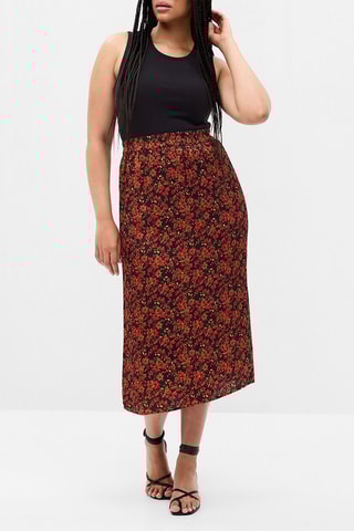 Falda midi de talle alto - Negro