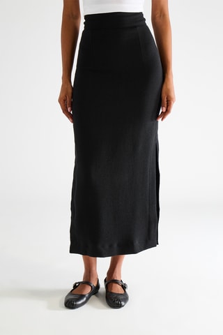 Falda midi de lana - Negro