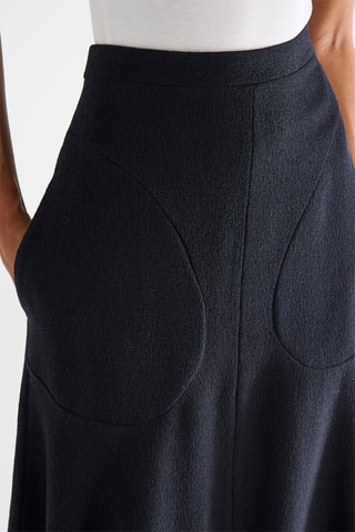 Falda midi de lana de talle alto - Azul marino