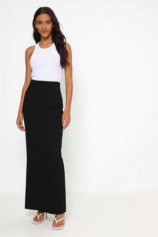 Falda larga de talle alto de lana - Negro