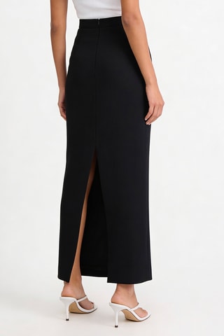 Falda larga de talle alto de lana - Negro