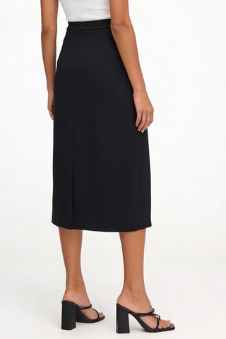 Falda recta de talle alto de lana - Negro