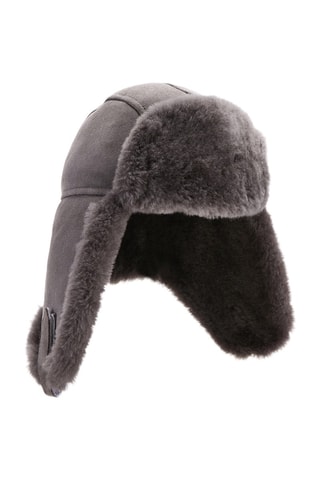 Gorro de aviador de piel ovina nobuk - Gris claro