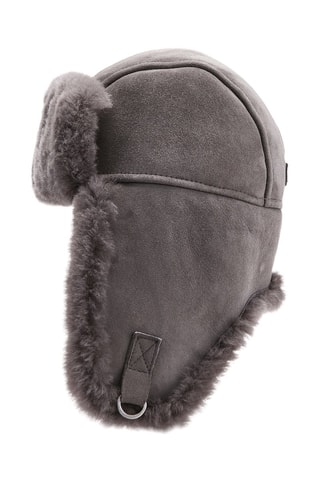 Gorro de aviador de piel ovina nobuk - Gris claro
