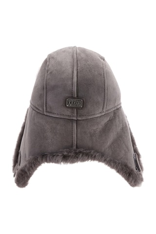 Gorro de aviador de piel ovina nobuk - Gris claro