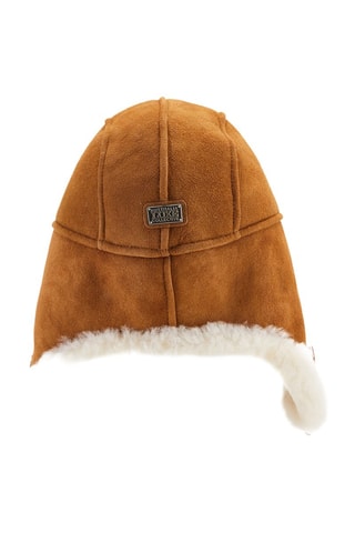 Gorro de aviador de piel ovina nobuk - Camel
