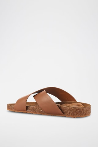 Sandali con zeppa in pelle - Marrone