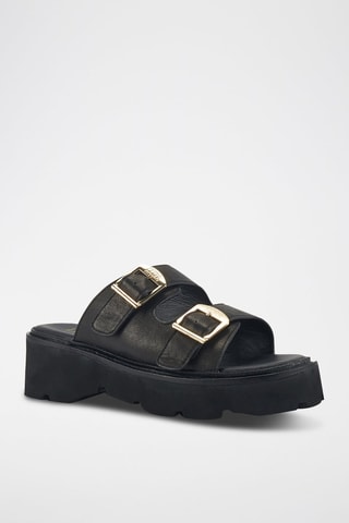 Sandali platform in pelle - Nero