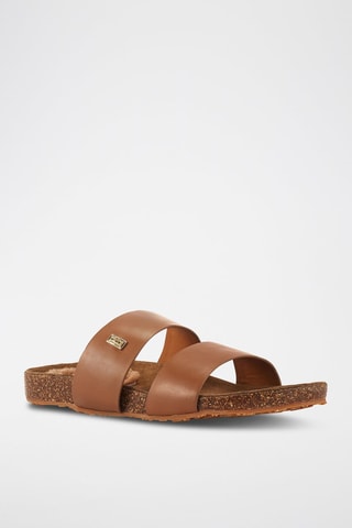 Sandali con zeppa in pelle - Marrone