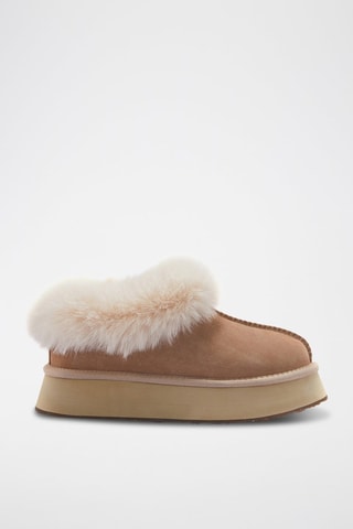 Socas com plataforma em couro de carneiro - Bege